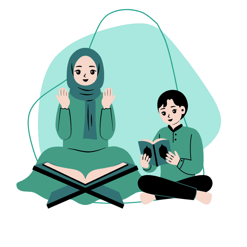 Mother and son reading Quran